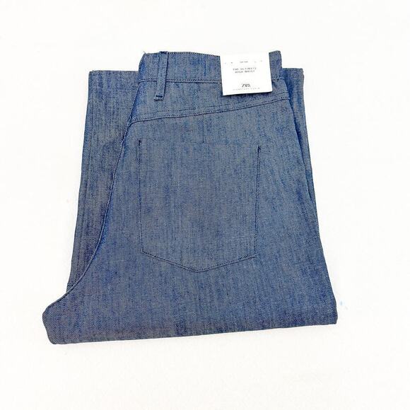 Zara The Ultimate High Waist Straight Fit Full Length Dk Wash Denim Jean Size 14 - Picture 1 of 13